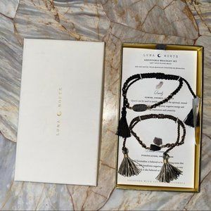 2 PCS LUNA NORTE ADJUSTABLE  BRACELET SET: quartz‎ and black tourmaline